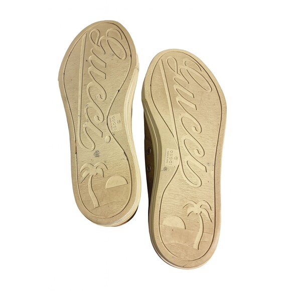 Gucci Men’s Leather Sneakers 295295 Tan Khaki Shoes US 9 EU 43 Made in Italy - Picture 3 of 8